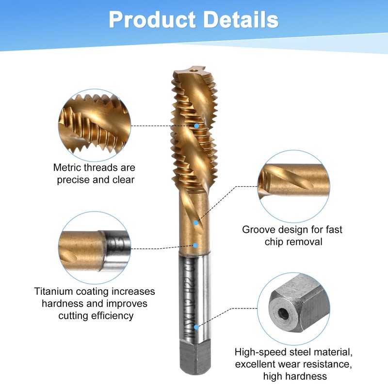 M METERXITY M12x1.75mm Metric Thread Tap, HSS Titanium Coated 81mm