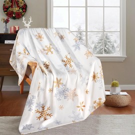 Rajahubri Christmas Throw Blanket Christmas Snowflake Blanket Ultra Soft Flannel Fleece Blanket Winter Plush Fuzzy Warm Bed Blanket Christmas Holiday Decor for Couch Bed 50" X 60"