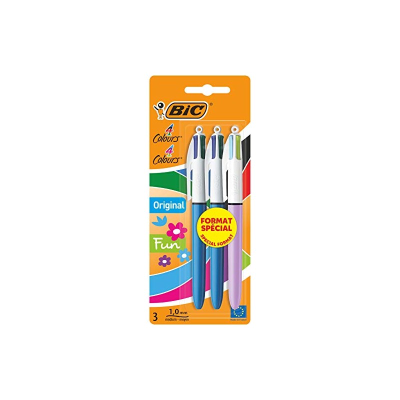 Lot de 3 stylos bille 4 couleurs - BIC -