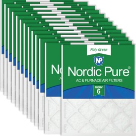 Nordic Pure 18x18x1 (17 3/4 x 17 3/4 x 3/4) Poly Green MERV 6 AC Furnace Air Filters – Reduces Dust, Pollen, Pet Dander & Allergens – 24-Pack