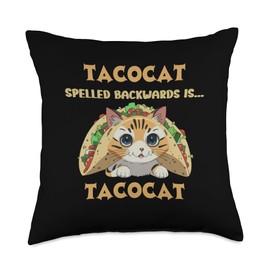 I love taco and cat Funny Mexico Food Designs Spelled Backwards is Tacocat Funny Palindrome Kids Throw Pillow, 18x18, Multicolor