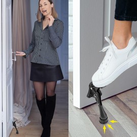 Kickdown One Touch Door Stopper 4 inch - Durable Heavy-Duty Design with Anti-Slip Door Holder Door Stop (Black, Stopper x 1pack)