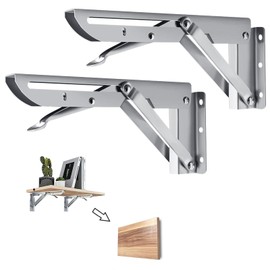 Barley Ears Pack of 2 250 mm Stainless Steel Folding Console Heavy Duty Shelf Brackets Silver Wall Shelf Support Bracket Folding Angle Table Folding Shelf Brackets Load Capacity: 50 kg