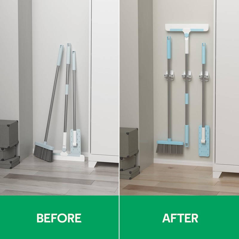 reliahom 3 Pack Broom Holder Wall Mount Mop Grippers No