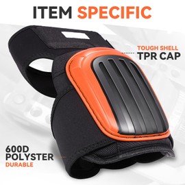 Auto Dynasty Professional Knee Pads Breathable Heavy-Duty Tough Shell TPR Cap with EVA Foam Comfort Padding and Adjustable Straps, Lightweight 600D Polyester for Various Worksites, Orange