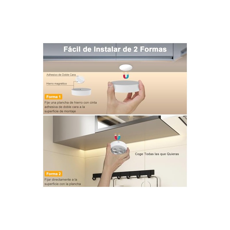 Luz de LED Noche Recargables 6 Pack,Luces para Cocina 13