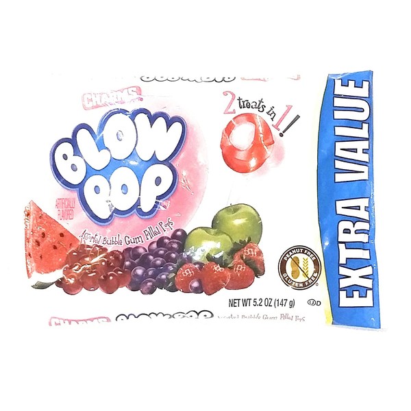Charms Blow Pops Assorted Bubble Gum Filled Pops, 5.20 oz Extra Value (3-Bags)