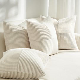 Topfinel 50 x 50 cm Cushion Cover, Cream, Set of 4, Velvet Cushion Covers, Decorative for Sofa, Bedroom, Living Room, Decorative Cushion Cover, Balcony, Children, Fluffy Colour Gradient