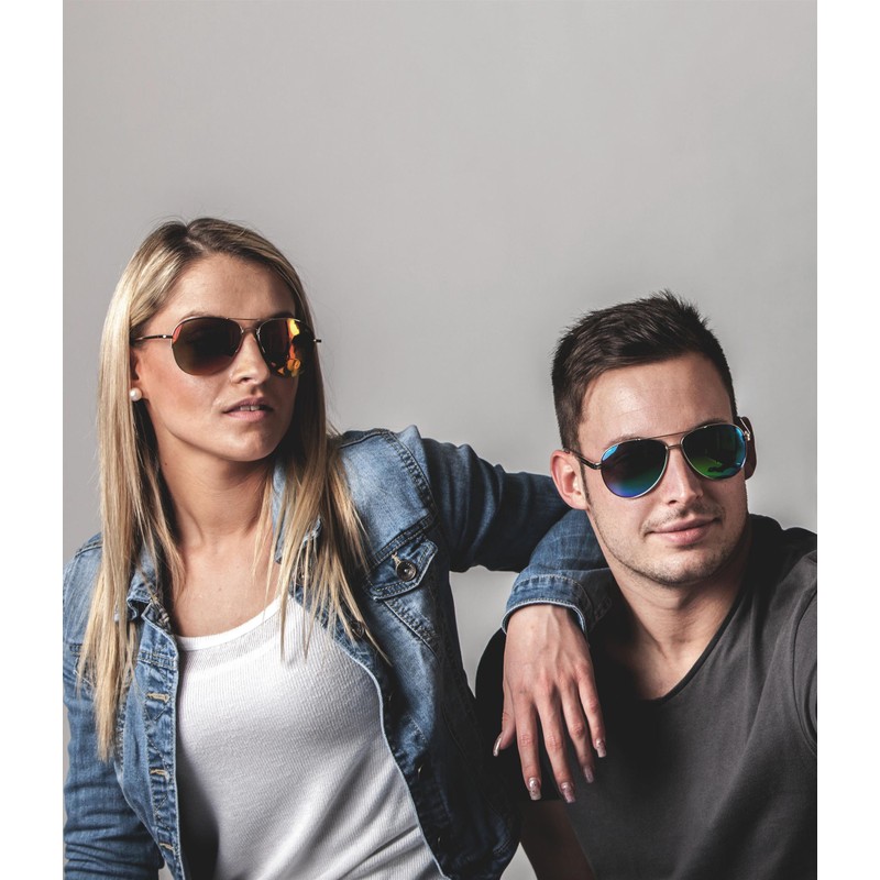 styleBREAKER Unisex 09020037 Mirrored Aviator Sunglasses Tinted with Spring Hinge