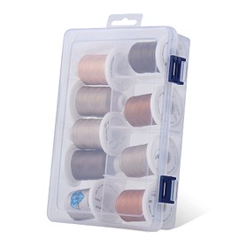 Simthread Polyester Machine Embroidery Thread with Plastic Storage Box, 9 Brown Colours, 800 Yards Snap Spools, for Professional Embroidery Design