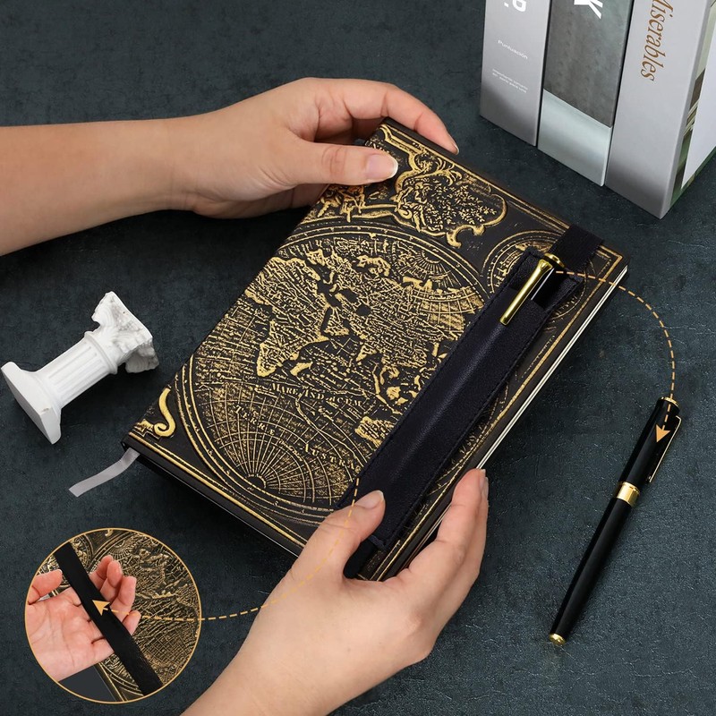 FEIDIAO Vintage Map Embossed Leather Notebook Travel Journal-Daily Notepad-Business Notebook-Drawing