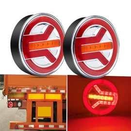 Ourbest Round 5inch Truck Tail Light Dynamic Tail Turn Signal Reverse Rear Brake Stop Light for Trailer Caravans Van Car RV 12-24V