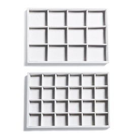 Frebeauty Stackable Velvet Jewelry Organizer Trays for Drawers Inserts Jewelry Storage Tray Display Case, Stud Earrings Bracelets Necklace Rings Accessories Trays for Women Girls(Set of 2)(White)