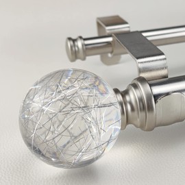 ILAISIHOME Double Curtain Rods Set: 1-1/8 Inch Diameter Luxury Curtain Rods, 72-144 Inch Adjustable Drapery Rod with Clear Silver Lines Finials