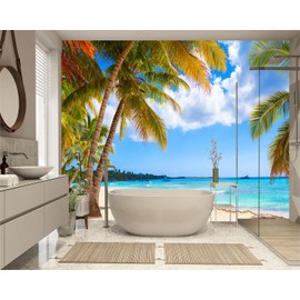 XMPMBM-Beach Palms Landscaping Fabric Wallpaper Tree Leaf Living Room Bedroom Bathroom Wall Mural- W 88" X H 59" S