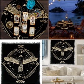Indian Consigners Altar Cloth Golden Lucky Free Wild Owl Witchcraft Alter Tarot Spread Top Cloth Wicca Square Spiritual 18 by 18 sacred cloth (Golden Owl)