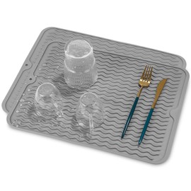 Yoxovo Pack of 2 Dish Drying Mat 40 x 30 cm, Dish Drying Mat Sink, Dish Drying Mat, Heat Resistant Non-Slip Sink Mat, Dish Drying Mat (Grey)