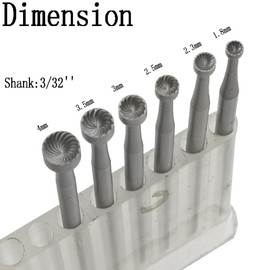 Luo ke 1.8mm - 4mm Round Cup Burr 3/32'' Shank Cup Burs Jewelry Wire Rounding Bits Wire End Rounder for Rotary Tools (Pack of 6)