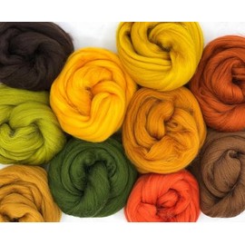 theofeel Kammzug Merinowolle mulesingfrei, Filzwolle, Märchenwolle zum filzen, 250 g Set 10 x 25 g, 100% Wolle, Bastelwolle, trockenfilzen, nassfilzen, nadelfilzen, spinnen, weben (Autumn Leaves)
