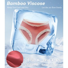 ANLIQI Womens Underwear Lace Trim Bikini Panties 5 Pack Bamboo Rayon Cotton Hipster Ultra Soft Breathable Comfy Ladies Undies with Bow(5C,L)