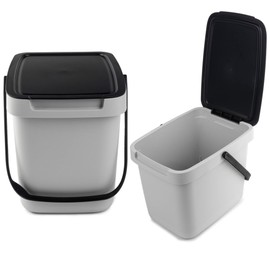 KADAX Waste Bin with Lid and Handle, Plastic Waste Bin, Waste Separation Rubbish Bin, Rectangular Waste Bin with Hinged Lid (Grey, 6L)