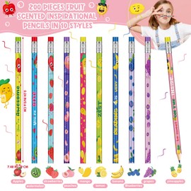 PerKoop 200 Pieces Inspirational Pencils Bulk Fruit Graphite Pencil with Eraser Motivational Wood Pencils for Kids Students Award School Prizes Classroom Activity Fruity Party Favors, 10 Styles