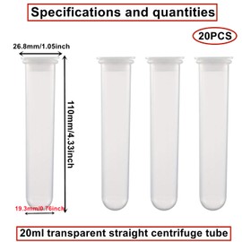 HUAZIZ 20pcs 20ml Plastic Centrifuge Tubes, Polypropylene Graduated Microcentrifuge Tubes, Round Base, Clear Storage Container for Laboratory