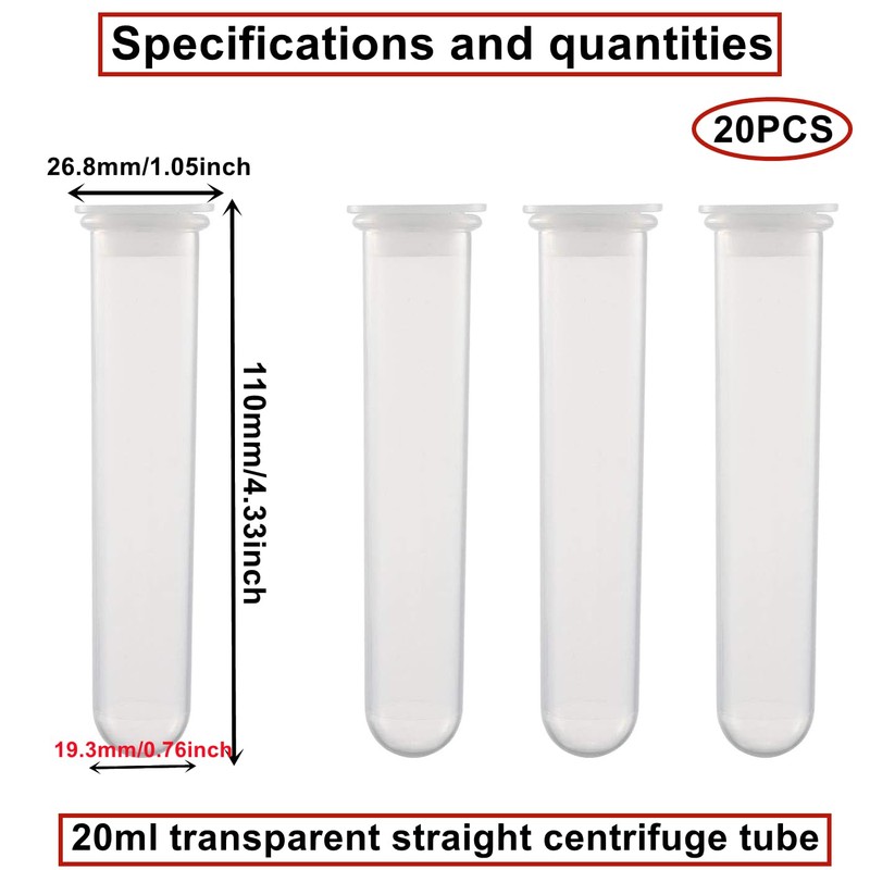 HUAZIZ 20pcs 20ml Plastic Centrifuge Tubes, Polypropylene Graduated Microcentrifuge Tubes,