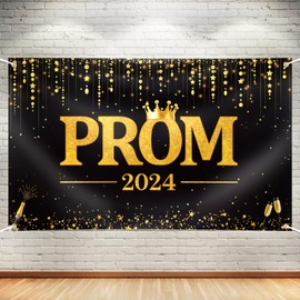 Prom 2024 Banner 72X43 Inch 2024 Graduation Prom Party Backdrop Decorations Large Black Gold Graduation Prom Night Backdrop 2024 Prom Party Supplies