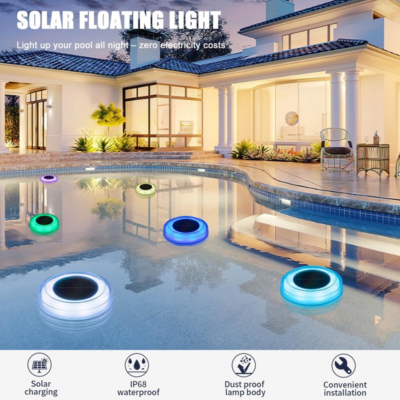 Solar Floating Pool Lights, Dynamic RGB Lighting Effects, IP68 Waterproof