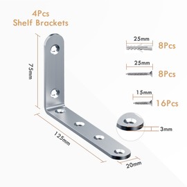 Gorffy 10pcs Flat Brackets for Wood, 80 × 40 × 1.75mm Flat Joining Plates, Sleeper Bracket Heavy Duty, Stainless Steel Mending Plates for Connector, Metal Brackets for Wood Fixing