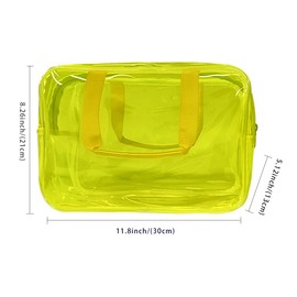 ONEART Travel Clear Waterproof PVC Bag, Toiletry Carry Pouch Makeup Artist Bag, Makeup Bags with Zipper Handle Straps, Tote Bag Fluorescent Yellow