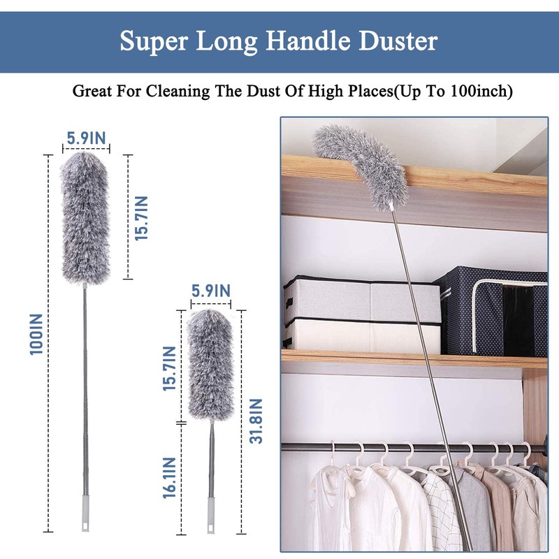 Microfiber Feather Duster, Extendable Cobweb Duster with 100 inches Extension