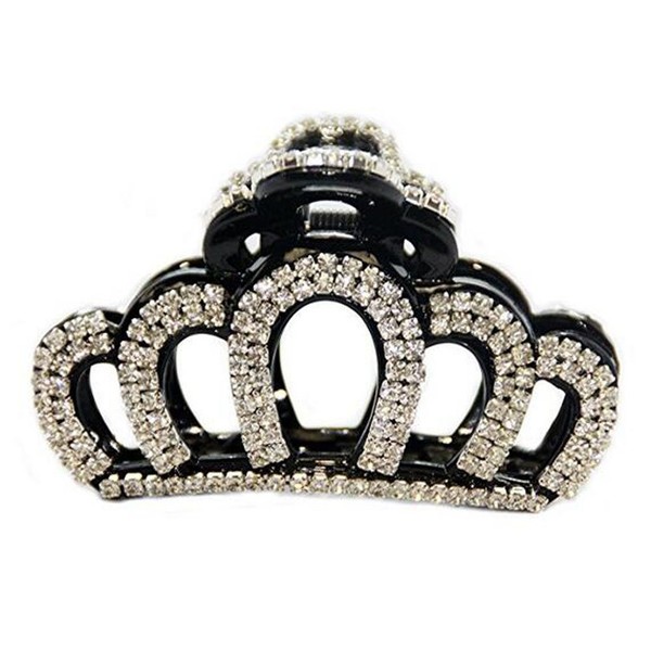 Suoirblss Girls Women Lady Elegant Crown Hairpin Large Fancy Rhinestones Claw Clip Jaw Clips for Thick Hair (Black)