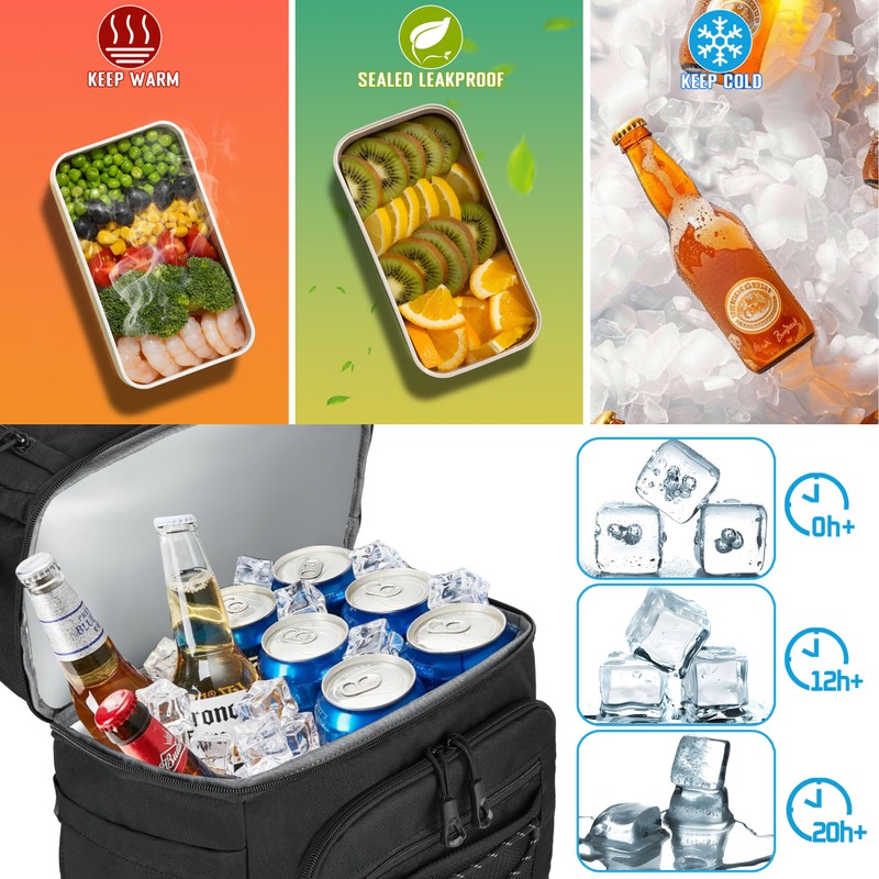MOZETO Lunch Cooler Backpack Double Deck Lunch Box Backpack Insulated