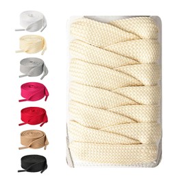 Booyckiy 2 Pairs 3/4'' Wide Fat Laces for Sneakers, 36''-63''Length Jumbo Thick Shoe Laces Replacement Laces for High Tops, Cream 47 inch(120cm)