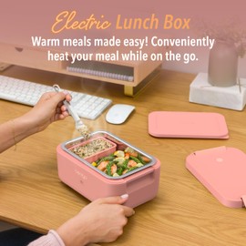 Bentgo Heat - Electric Lunch Box - Portable Food Warmer for Adults, Heated Lunch Box for Work, Travel, School & On the Go, Plug Into Wall or Car, Ideal for Ages 14+, 12V/24V & 120V Cords (Pink Spice)
