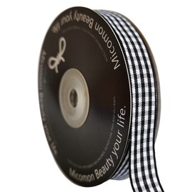 Micomon Black and White Wovon Edge Gingham Ribbon 25 Yard Each Roll 100% Polyester (5/8", Black)