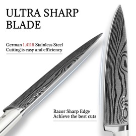 Knife Set, Emojoy 18-Pieces Kitchen Knife Set With Wooden Block, German Stainless Steel Knife Block Set With Built-In Sharpener, Professional Sharp Knives Set for Kitchen,White