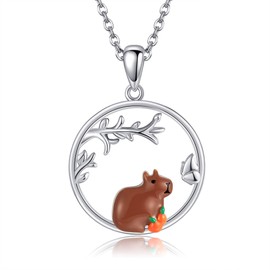 YAFEINI Capybara Gifts Necklace Sterling Silver Capybara Pendant Necklace Capybara Jewelry for Women