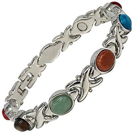 Helena Rose Ladies Magnetic Bracelet for Women - Semi-Precious Blue Red Green Gemstones - Fits Wrists Up Tp 7.5" Size Fully Adjustable - Plus Jewellery Gift Box