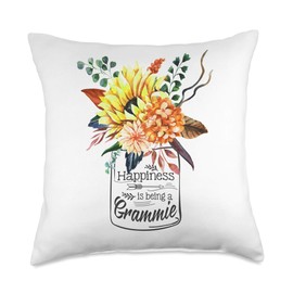 Womens Happiness is Being a Grammie Cute Flowers Gifts Throw Pillow
