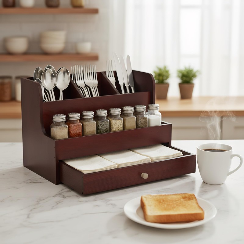 Mynanera Utensil Holder for Kitchen Counter Wooden Utensil Organizer with