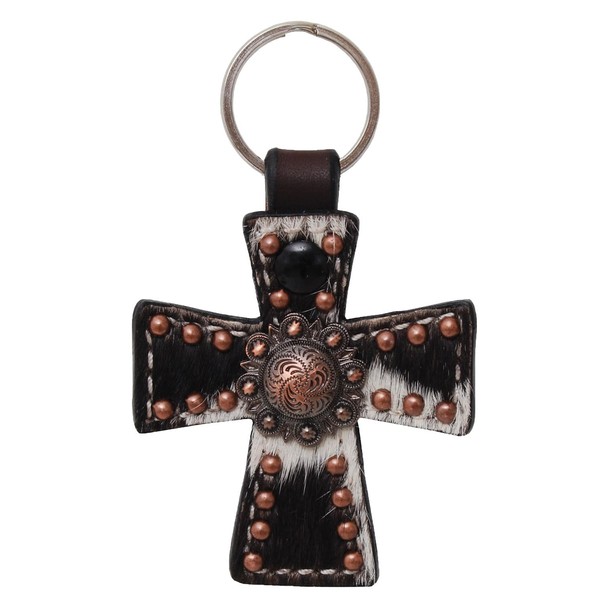 Circle Y Western Cowhide Cross Shaped Keychain