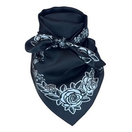Austin Accent Cowboy Bandana 100% Silk Scarf Western Wild Rag 34 Inch (Black Rose)