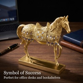 JINGTIANCD 11.2 inches Gold Horse Statue Figurines - Resin Fighting Horse Sculpture Home Office Decoration Tabletop Decor Ornaments for Desk Bookshelf (Golden)