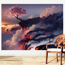 FENDROM Tree of Life Tapestry Wall Hanging Nature Volcano and Clouds Tapestries Home Decoration for Living Room Bedroom