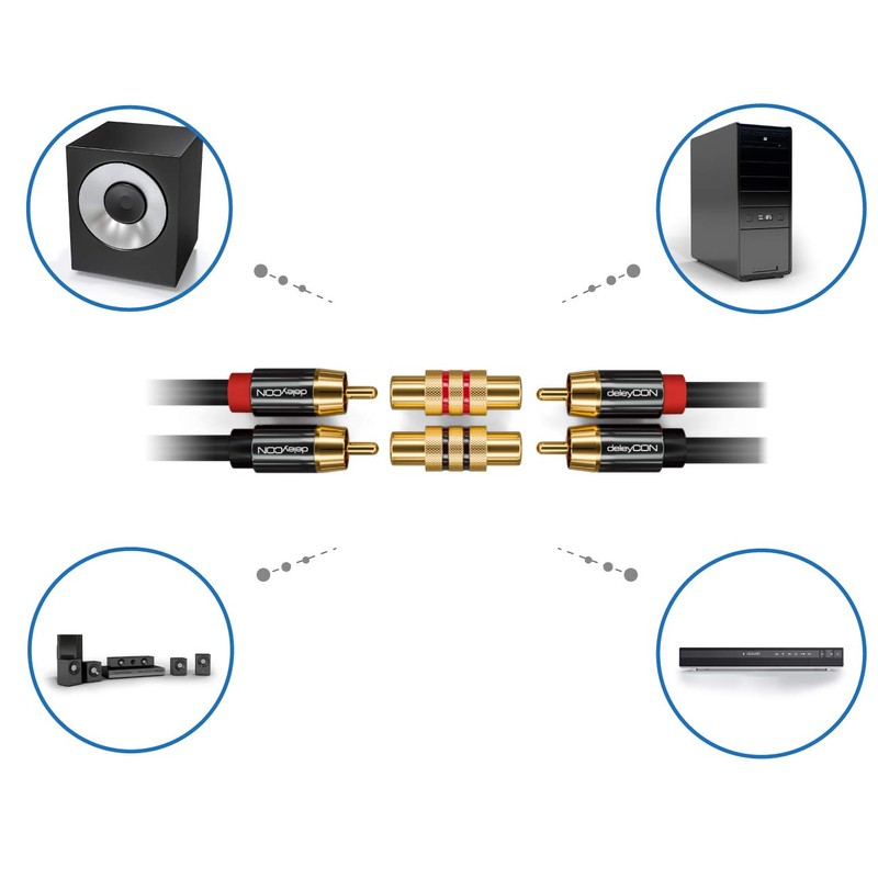 deleyCON 4 x RCA Coupler Set 2 x Black 2