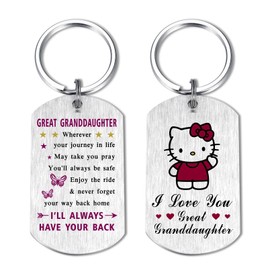EE&YU Great Granddaughter Gifts Keychain - I Love You Great Granddaughter Hello Keychain for Birthday Graduation Christmas