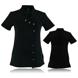 Beauty Tunic Hairdresser SPA Nail Salon Beautician Therapist Massaging Uniform Work Wear Cloths (Black, 14)